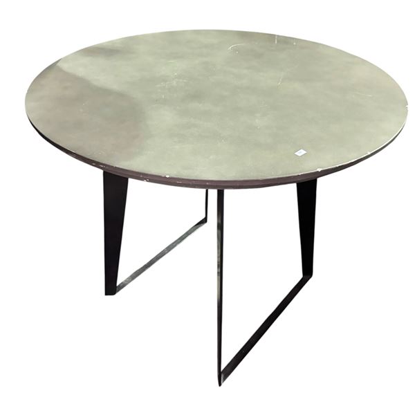 New Floor Model - The Living Lab, Round Grey Table with Black Metal Legs (Dia. 36  - minor chips on 