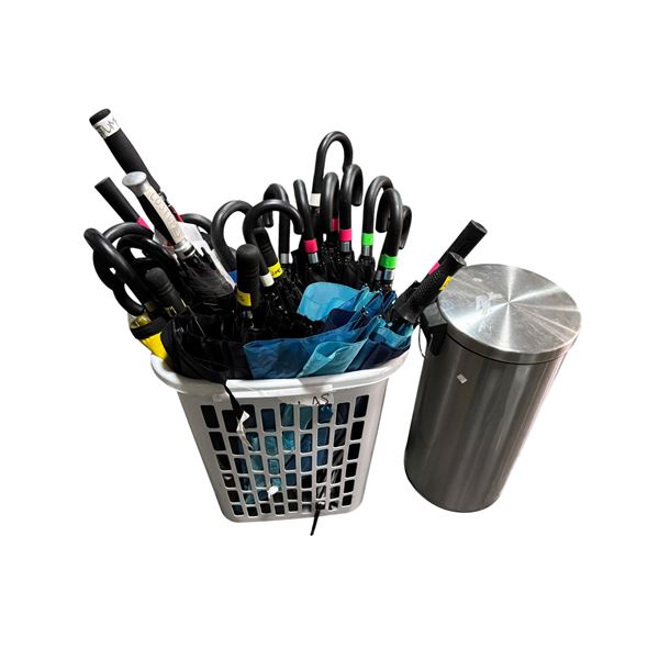 Bin and Group of Umbrellas