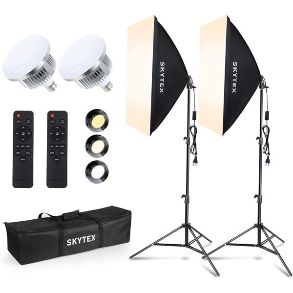 BNIB - Skytex Softbox Lighting Kit 2-Pack, RV: $129.99, 20x28" Soft Box, 85W 2700-6400K E27 LED Bulb