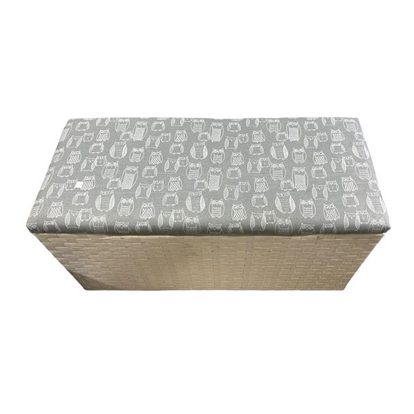 Grey Owl Patterned Storage Ottoman, H16" x W32" x D14"