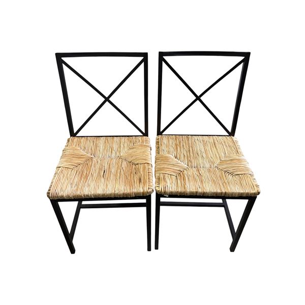 2-Pcs Black Frame Woven Seat Chairs
