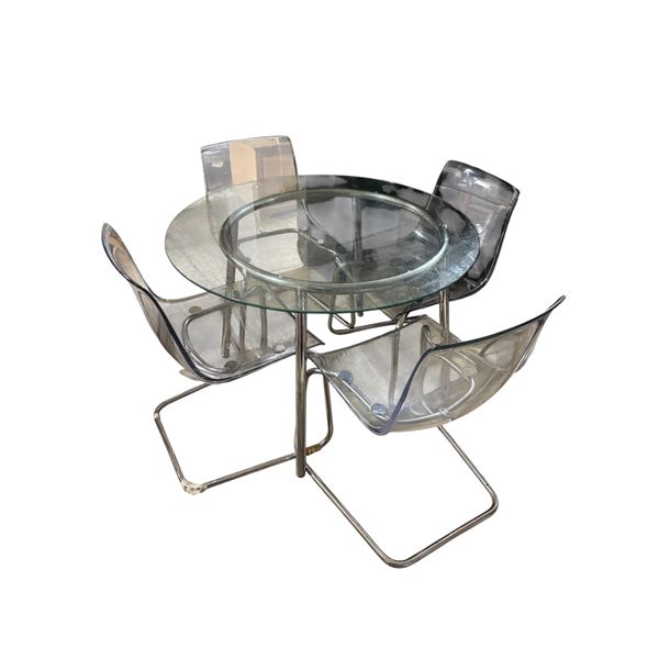 Round Glass Dining Table with 4 Matching Chairs