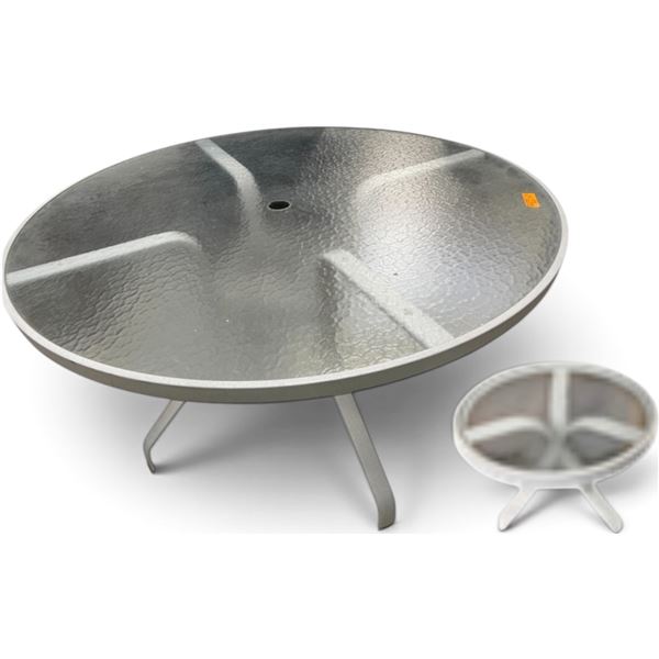 2-Pcs Lot - Round Dining Table (Dia. 47") and Side Table (Dia. 20"), Glass Top and Metal Grey Frame