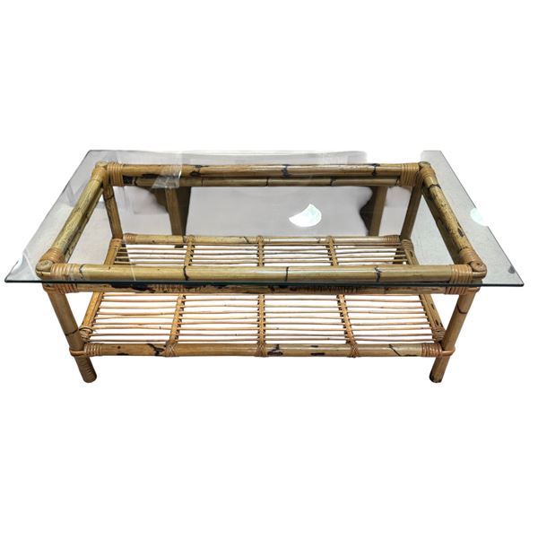 Wooden Coffee Table w/Glass Top (43x24x16.5)