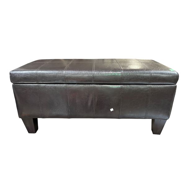 Dark Brown Rectangular Stitched Ottoman w/ Lift Top