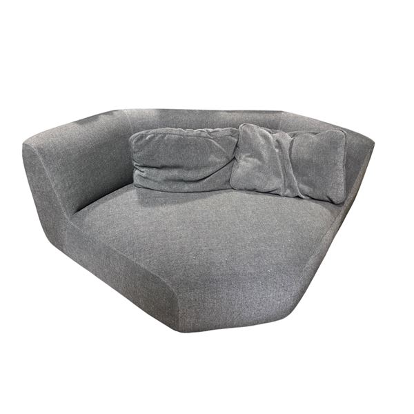 Modern Charcoal Grey Upholstered Corner Accent Chair / Wedge Modular Daybed w/ Pillows