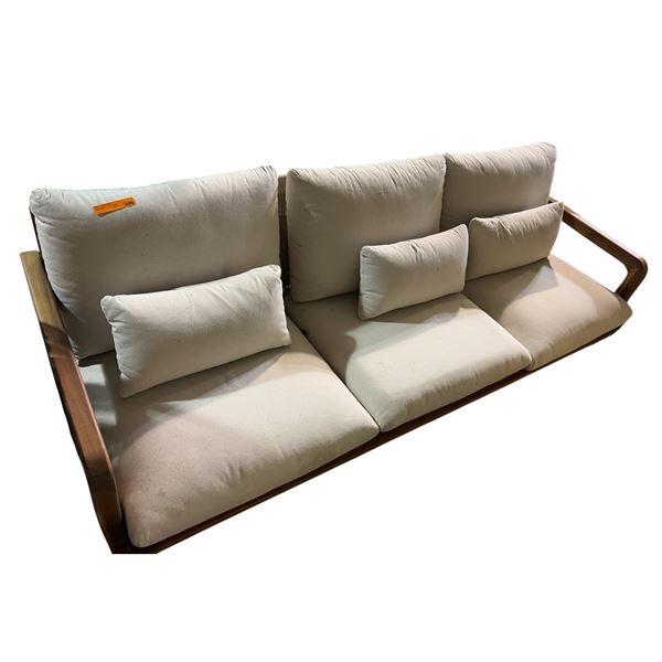 Wood Frame Cream Fabric Outdoor Sofa