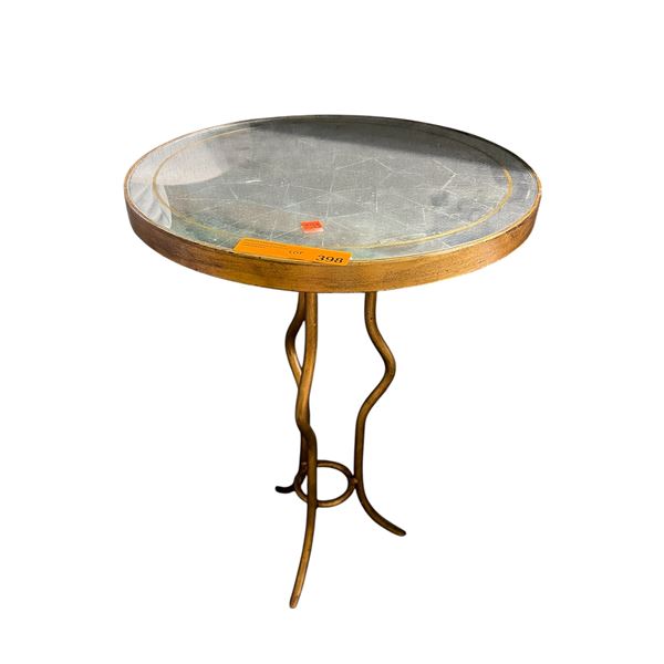 Gilt Metal & Distressed Glass Top Accent Table