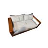 Image 1 : Wood Frame White Cushion Outdoor Patio Sofa (65in W)