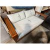Image 2 : Wood Frame White Cushion Outdoor Patio Sofa (65in W)