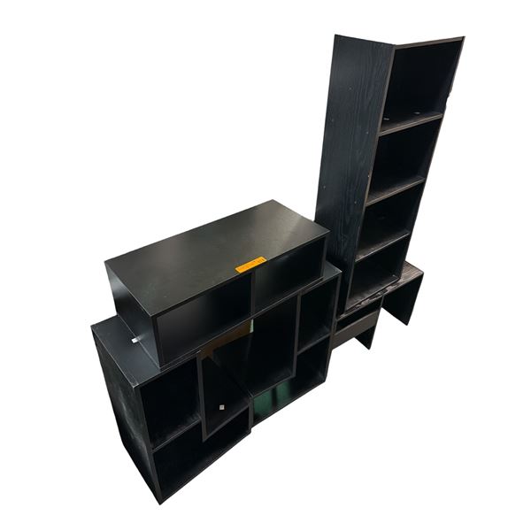 Group of Modern Black Geometric Cubby Display Bookcase