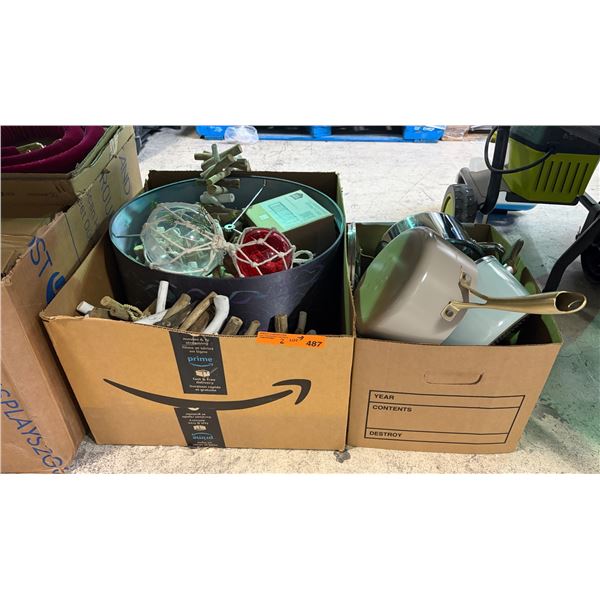 Box of Various Wood Decor & Pots & Pans