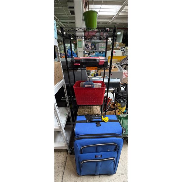 Group of Misc - Suitcase, Apollo Cordless Drill, Drill Bits, Decor Flamingo, Etc.