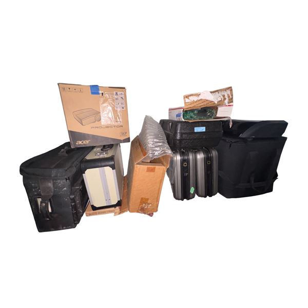 Assorted Commercial AV Equipment - Boxed Acer Projector, Hard Briefcases & Travel Bags
