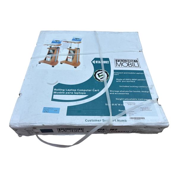 New Boxed Techni Mobili RTA-B002 Sit-to-Stand Rolling Laptop Cart with Storage