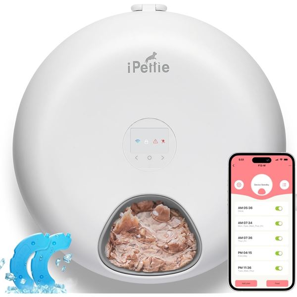 Open Box - iPettie Donut Frost WiFi 6 Meal Automatic Cat Dispenser, White