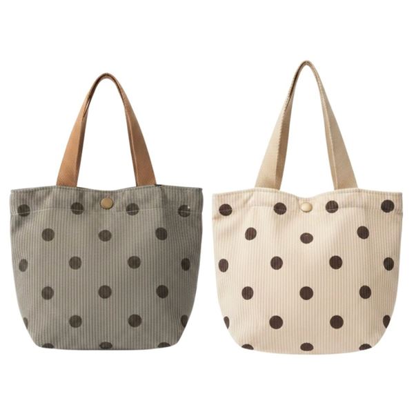 6-Pcs New Polka Dot Corduroy Tote Bags - RV: $120 - Grey & Cream, Approx. 10" x 7.5" Each
