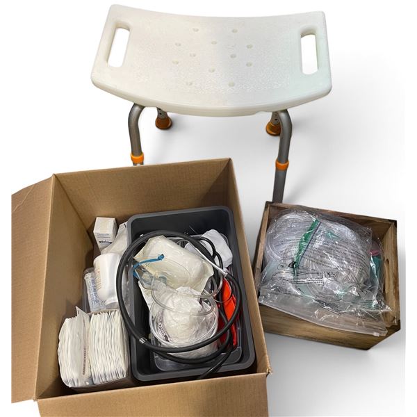MedPro Nebulizer, Shower Chair, and Group of Medical Supplies