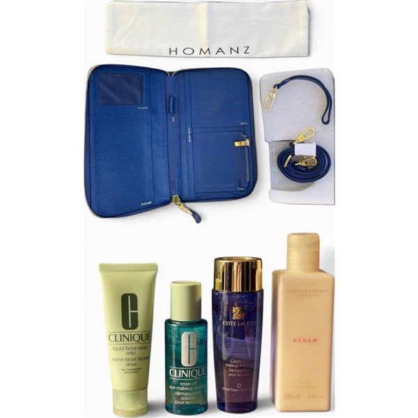 New HOMANZ Travel Wallet with 4 Skincare Items: Clinique, Estee Lauder & More
