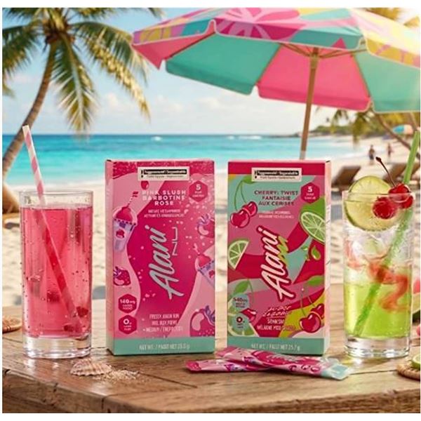 Alani Nu Energy Drink Powder Packets in two flavors: Pink Slush and Cherry Twist. Each box contains 