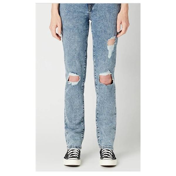 Jayden Women's High Rise Straight Jeans, Contrasted and Torn - BL15815Â W29