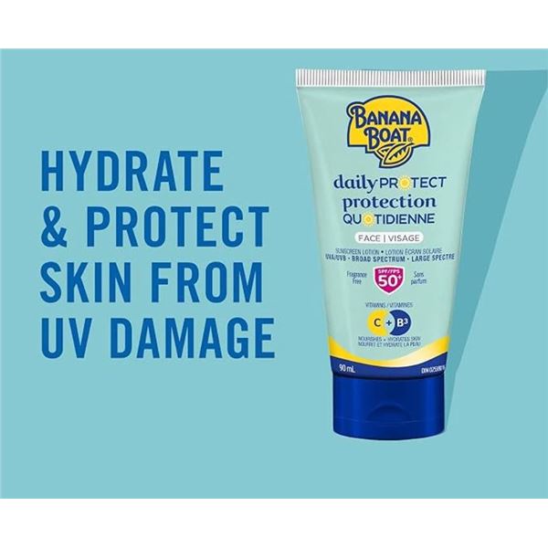 Lot of 3 - Banana Boat Daily Protect Face Sunscreen 90ml