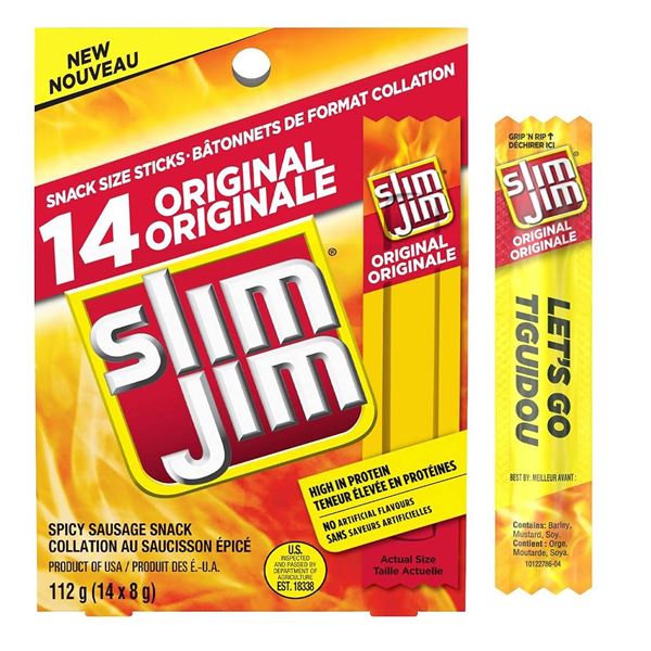 Lot of 4Â  -Slim Jim Original Snack Size Meat Sticks, Spicy Sausage Snack (14x8g)