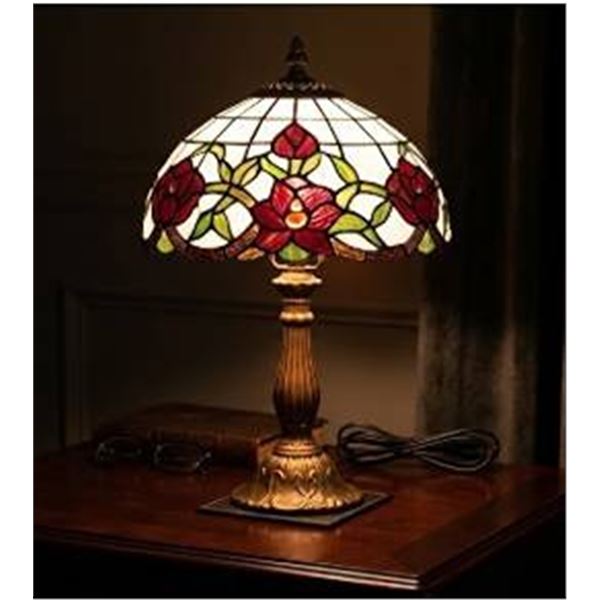 Stained Glass Table Lamp With Floral Shade