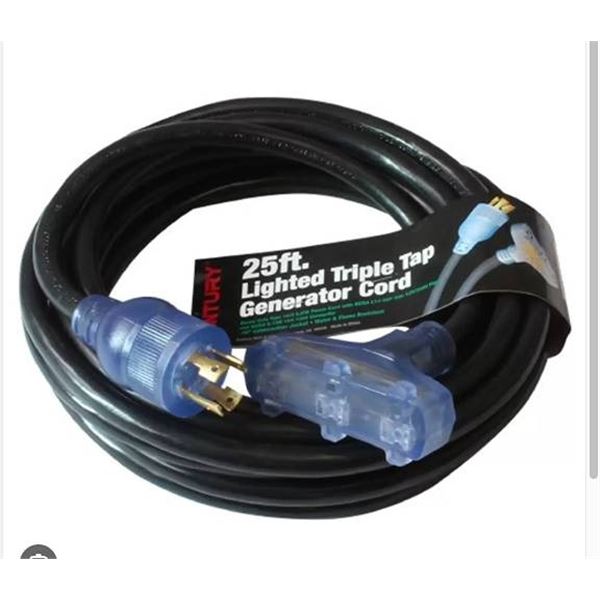 Century 25ft Lighted Triple Tap Generator Cord