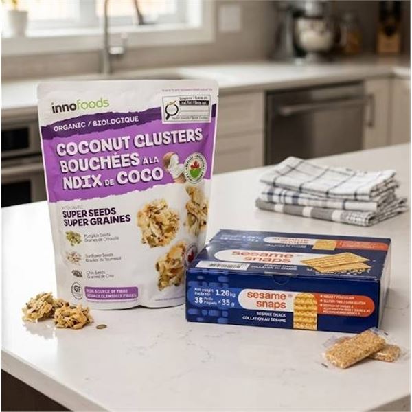 Organic Coconut Clusters and Sesame Snack Lot