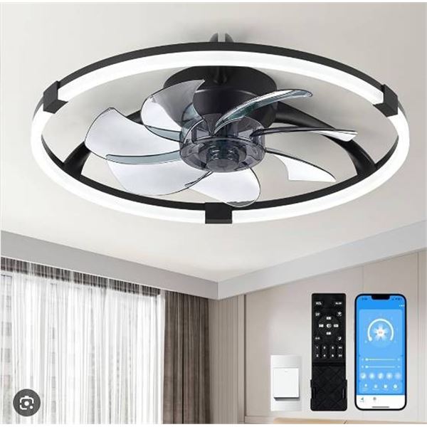 Linboro 20" Low Profile Ceiling Fans with Lights and Remote, Flush Mount Ceiling Fan with 6 Speeds Q
