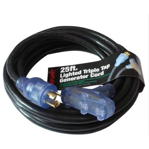 Century 25ft Lighted Triple Tap Generator Cord