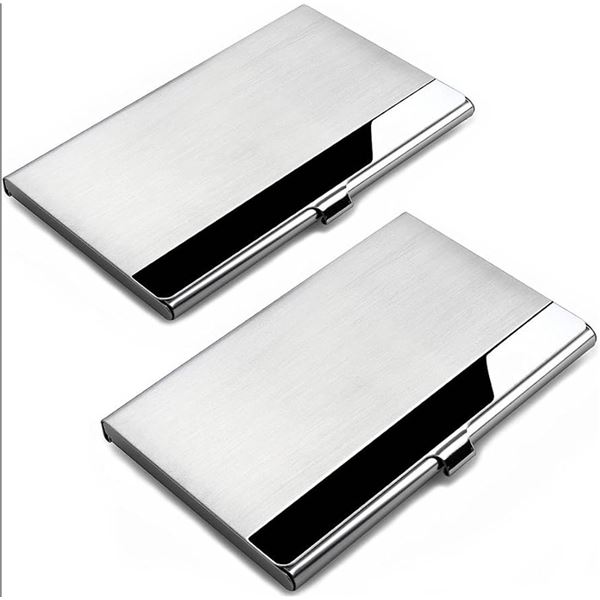 HomEdge 2 Pack Business Card Holders, Stainless Steel Storage Protective Holders Pocket Cases