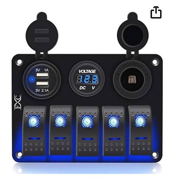 Jiaying Marine 12VÂ  Marine Boat Rocker Switch Aluminum Panel 5 Gang