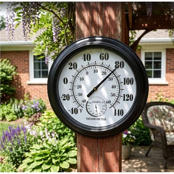 Large Black Indoor Outdoor Thermometer