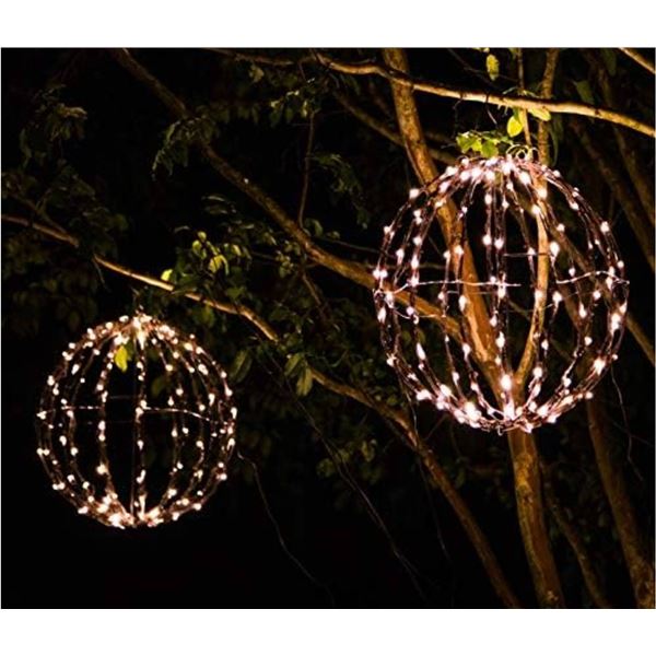 Lot of 2 - Elf Logic 16" Outdoor LED Light Ball (Plug in with Timer, 16 Inch