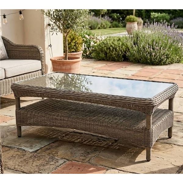 Wicker and Glass Coffee Table 132x72x50cm