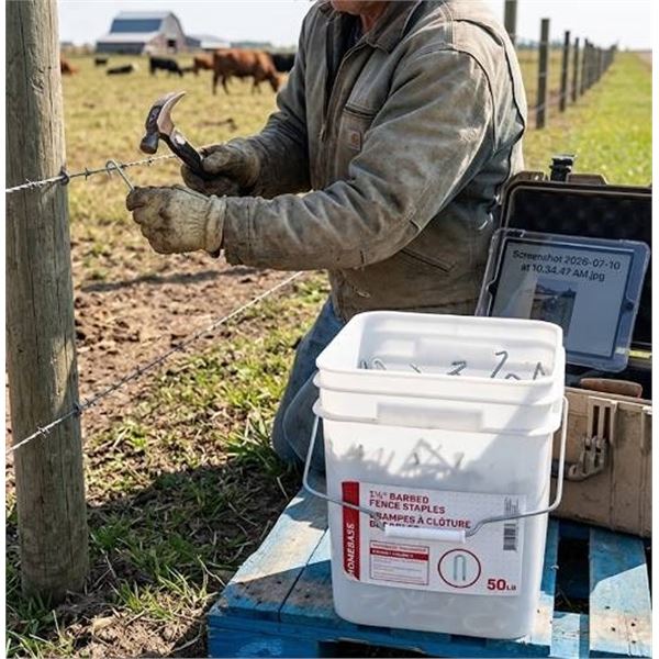 50 lb Pail of 1-3/4" Barbed Fence Staples