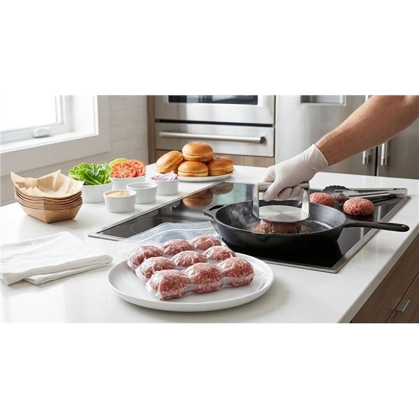 Lot of 12 Frozen Smash burger meat patties.