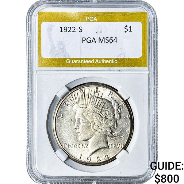 1922-S Silver Peace Dollar PGA MS64