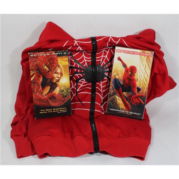 LOT OF TWO SPIDERMAN MOVIES WITH SPIDERMAN SHIRT