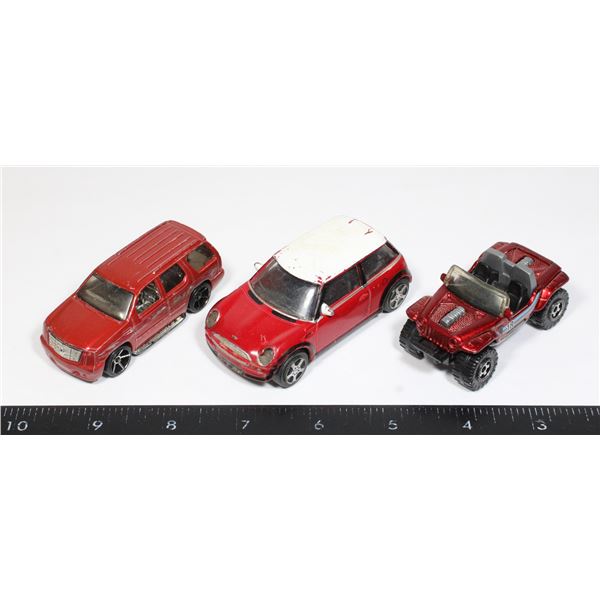 LOT OF THREE METAL RED MAISTO TOY CARS