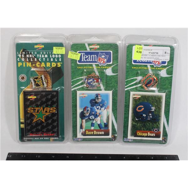 3 TEAM PIN + CARDS CHICAGO BEARS/ NY GIANTS AND