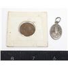 Image 1 : 1958 2 PFENNIG COIN AND SAINT FRERE ANDRE PENDANT