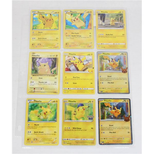 PAGE OF PIKACHU CARDS VARIOUS YEARS