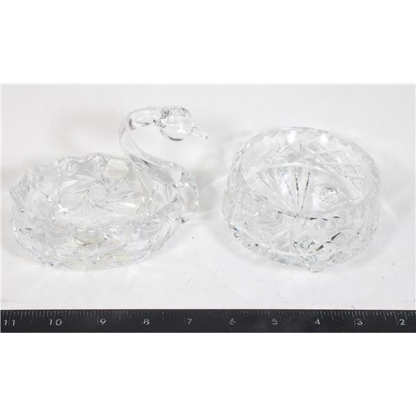 TWO CRYSTAL CANDY BOWLS, ONE IS MARKED