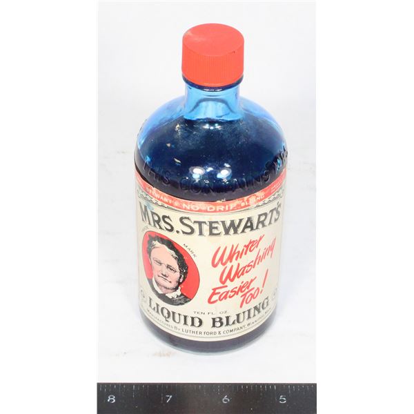 VINTAGE BOTTLE OF MRS STEWARTS LIQUID BLUING MADE