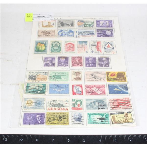 PAGE OF UNITED STATES POSTAGE STAMPS