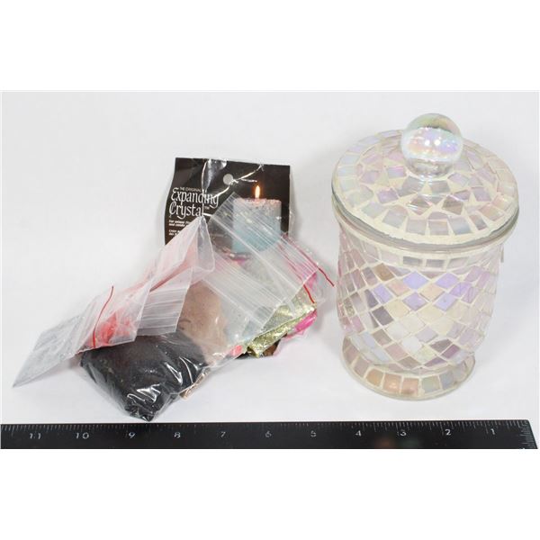 MOSAIC CANDLE JAR WITH EXPANDING CRYSTALS