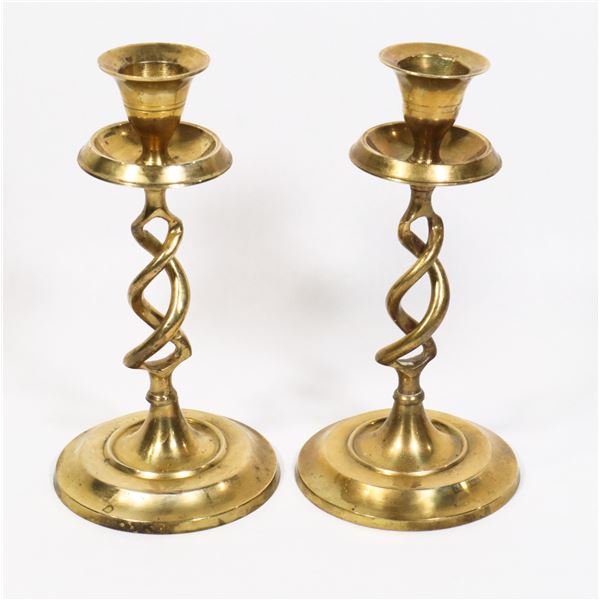 6.5" TALL, TWO BRASS CANDLE HOLDERS